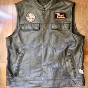 Harley-Davidson Black Leather Vest with Road Glide and Wing Patches